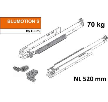 MOVENTO mit BLUMOTION S, Vollauszug für Holzschubkasten, 70 kg, NL=520mm, mit Kupplungen, für TIP-ON-Blumotion, 766H5200S